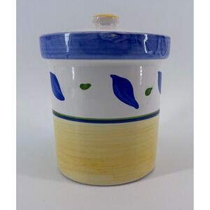 Williams Sonoma Ceramic Kitchen Canister Jar Yellow Blue Floral Lid